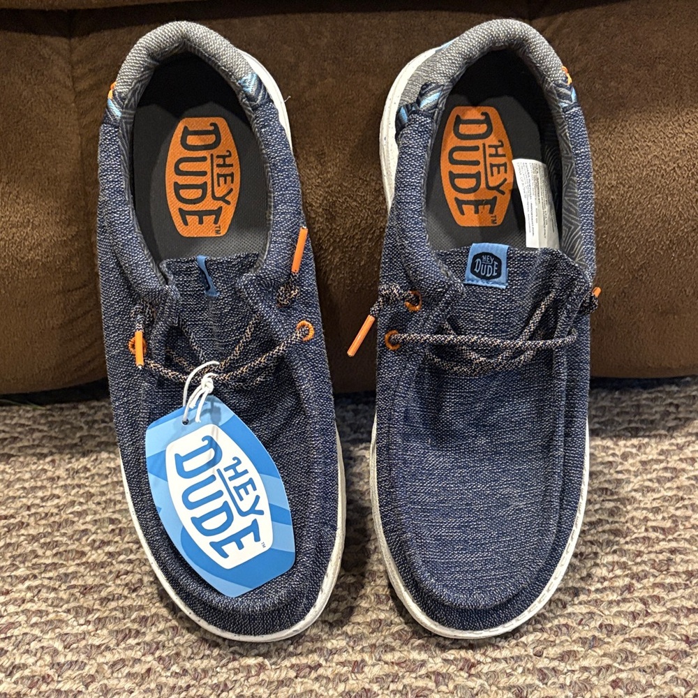 Hey Dude Navy Shoes with Orange Accents